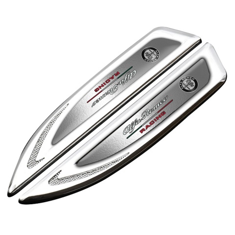 Alfa Romeo Fender Metal Badge Silver Polished Surface Racing Variant