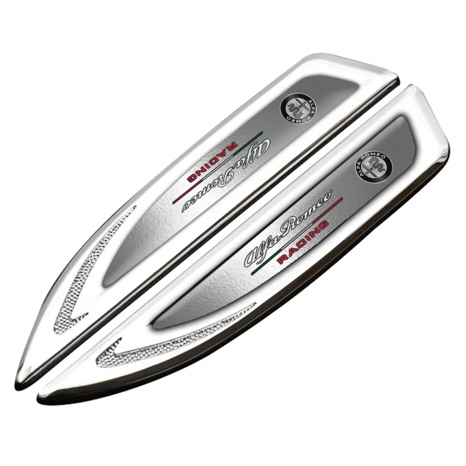 Alfa Romeo Fender Metal Badge Silver Polished Surface Racing Variant