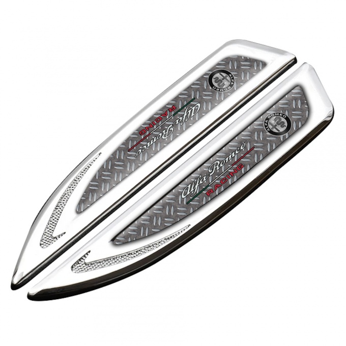 Alfa Romeo Fender Bodyside Badge Silver Treadplate Texture Racing Logo
