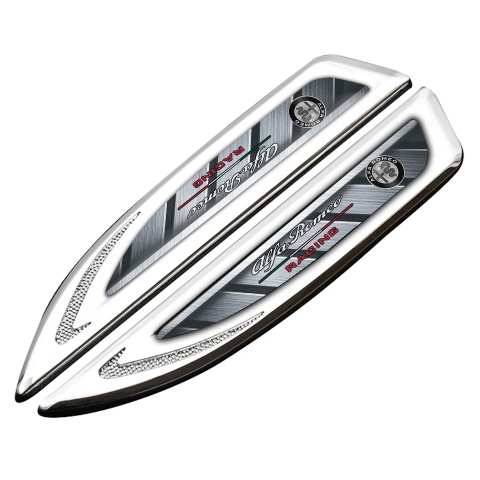Alfa Romeo Fender Metal Emblem Silver Metallic Pattern Italian Flag Design
