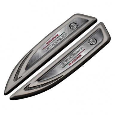 Alfa Romeo Emblem Fender Badge Graphite Brushed Aluminum Racing Motif