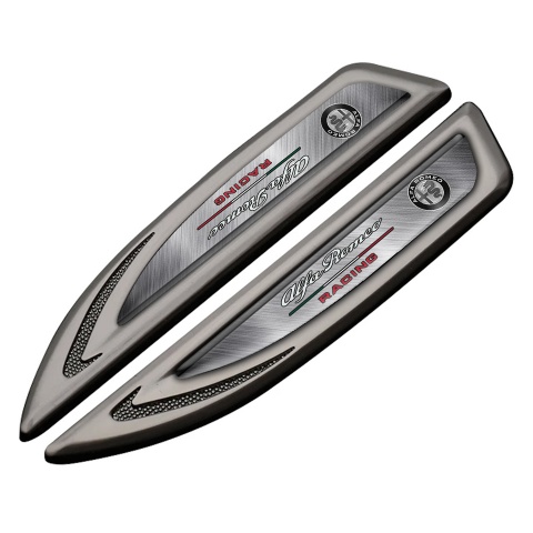 Alfa Romeo Emblem Fender Badge Graphite Brushed Aluminum Racing Motif
