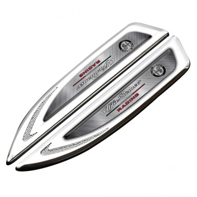 Alfa Romeo Emblem Fender Badge Silver Brushed Aluminum Racing Motif