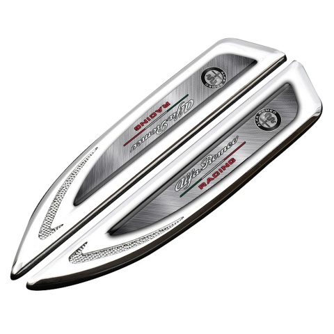 Alfa Romeo Emblem Fender Badge Silver Brushed Aluminum Racing Motif