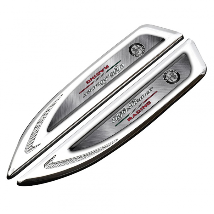 Alfa Romeo Emblem Fender Badge Silver Brushed Aluminum Racing Motif
