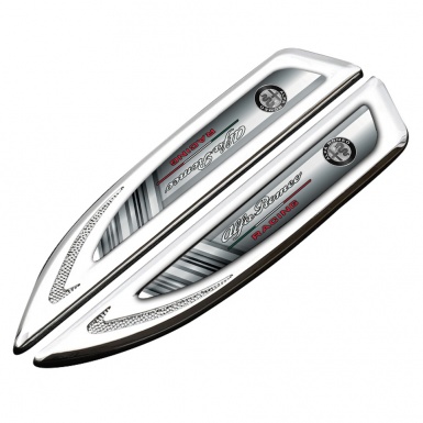 Alfa Romeo Fender Emblem Badge Silver Monochrome Texture Racing Design