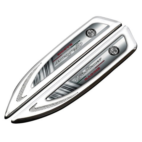 Alfa Romeo Fender Emblem Badge Silver Monochrome Texture Racing Design