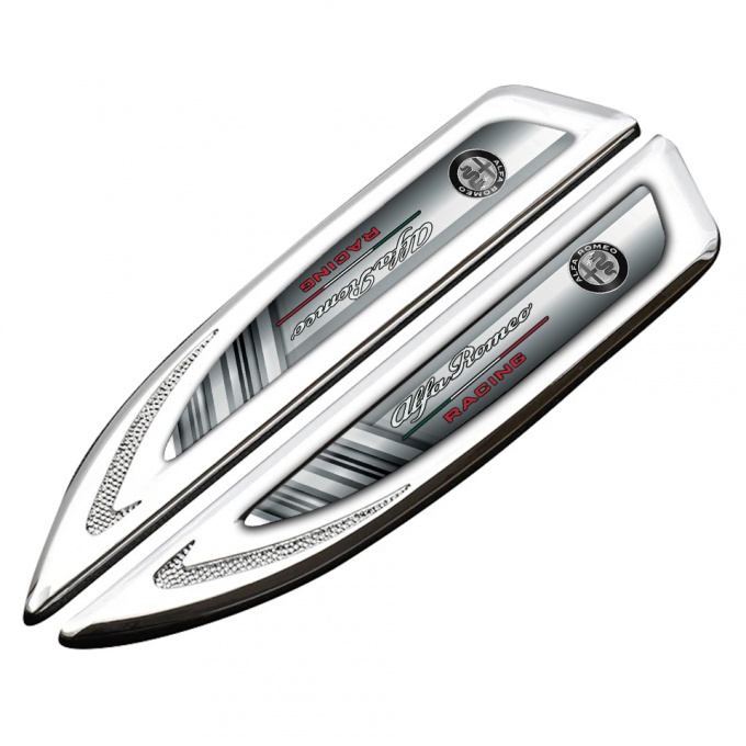 Alfa Romeo Fender Emblem Badge Silver Monochrome Texture Racing Design