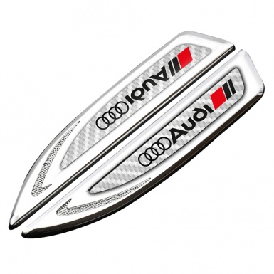Audi Fender Metal Badge Silver White Carbon Black Logo Design
