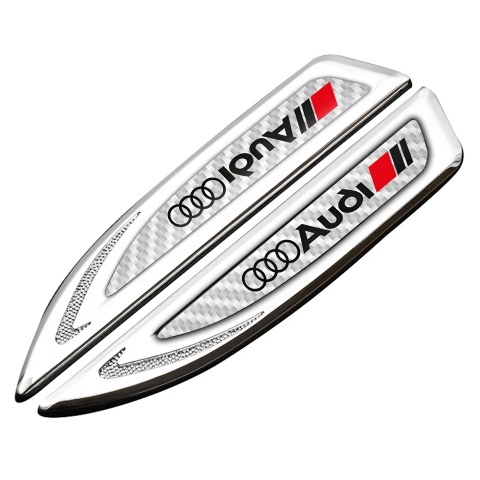 Audi Fender Metal Badge Silver White Carbon Black Logo Design
