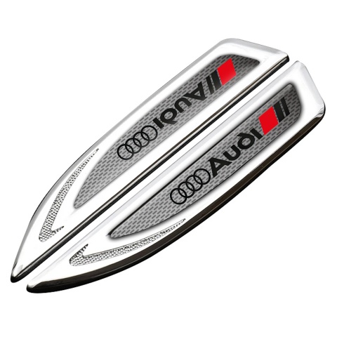 Audi Fender Metal Emblem Silver Fine Metal Grate Black Red Edition
