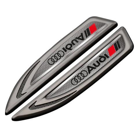 Audi Fender Badge Graphite Metal Grate Texture Black Red Logo