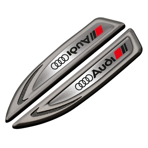 Audi Fender Bodyside Emblem Graphite Polished Metal Surface Black Logo