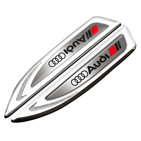Audi Fender Bodyside Emblem Silver Polished Metal Surface Black Logo