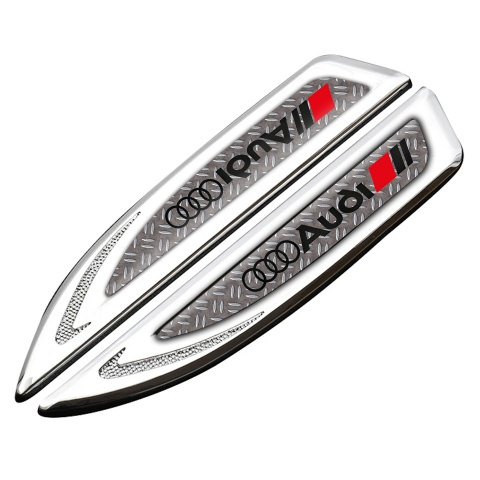 Audi Fender Emblem Badge Silver Metal Treadplate Black Rings Design