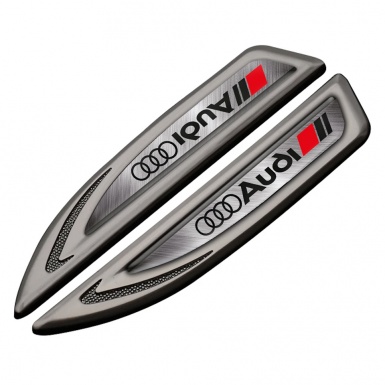 Audi Fender Badge Self Adhesive Graphite Brushed Steel Classic Logo