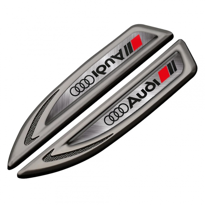 Audi Fender Badge Self Adhesive Graphite Brushed Steel Classic Logo