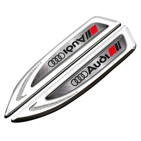 Audi Fender Badge Self Adhesive Silver Brushed Steel Classic Logo