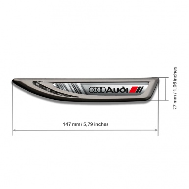 Audi Fender Metal Badge Graphite Greyscale Pattern Classic Black Logo