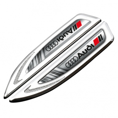 Audi Fender Metal Badge Silver Greyscale Pattern Classic Black Logo