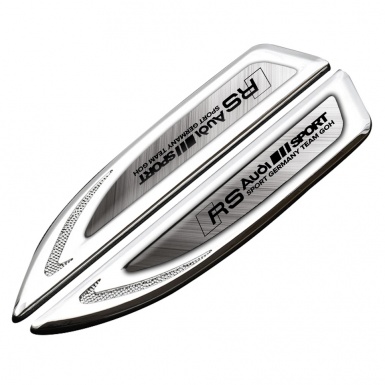 Audi RS Emblem Fender Badge Silver Brushed Metal Black Sport Edition