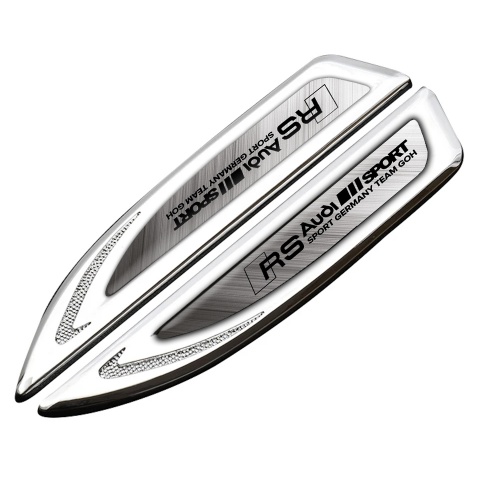 Audi RS Emblem Fender Badge Silver Brushed Metal Black Sport Edition