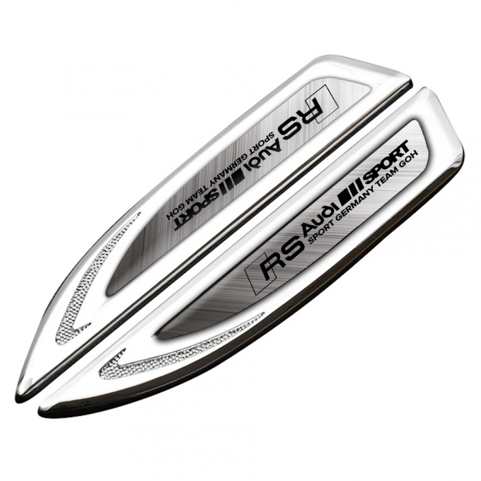 Audi RS Emblem Fender Badge Silver Brushed Metal Black Sport Edition