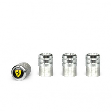 Ferrari Valve Caps Aluminum 4 pcs Black Silicone Sticker Classic Logo 