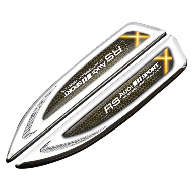 Audi RS Fender Badge Self Adhesive Silver Yellow Hex Sport Team Edition