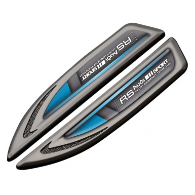 Audi RS Fender Metal Emblem Graphite Dark Base Blue Sport Elements