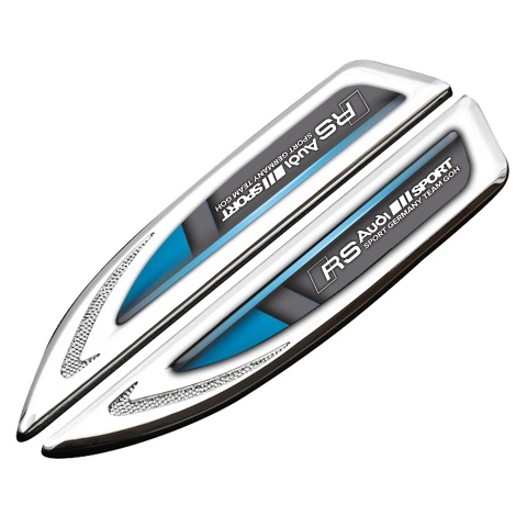 Audi RS Fender Metal Emblem Silver Dark Base Blue Sport Elements