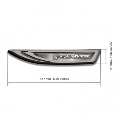 Audi RS Fender Emblem Self Adhesive Graphite Brushed Steel White Logo