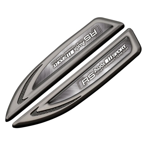 Audi RS Fender Emblem Self Adhesive Graphite Brushed Steel White Logo