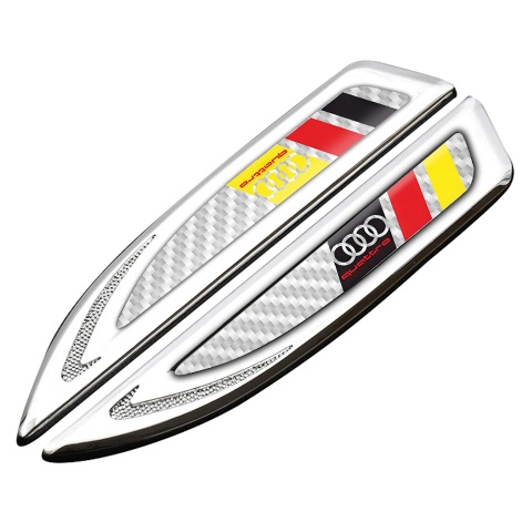 Audi Quattro Fender Metal Badge Silver White Carbon Germany Flag Edition