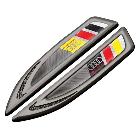 Audi Quattro Fender Bodyside Badge Graphite Brushed Steel Germany Banner