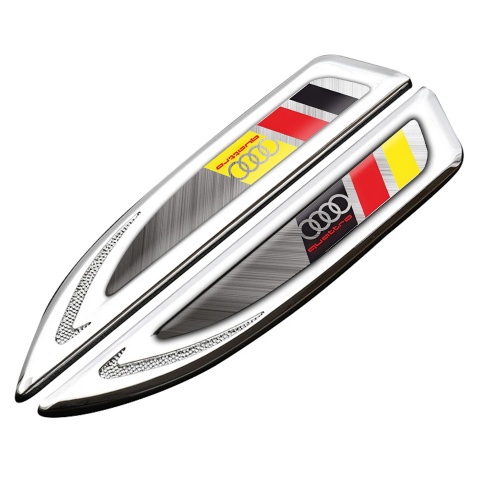Audi Quattro Fender Bodyside Badge Silver Brushed Steel Germany Banner