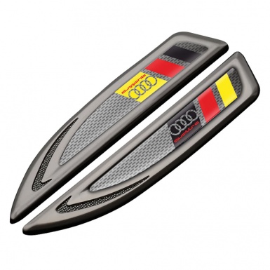 Audi Quattro Fender Emblem Self Adhesive Graphite Grey Mesh Germany Flag