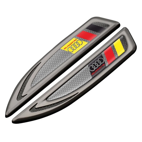 Audi Quattro Fender Emblem Self Adhesive Graphite Grey Mesh Germany Flag