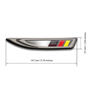 Audi Quattro Fender Metal Emblem Graphite Polished Base Germany Flag
