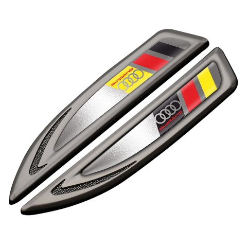Audi Quattro Fender Metal Emblem Graphite Polished Base Germany Flag