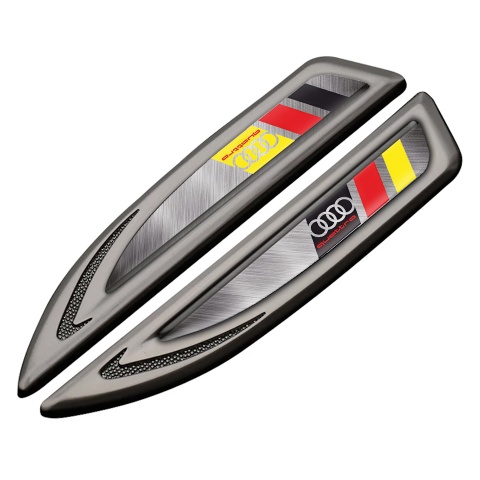 Audi Quattro Fender Emblem Badge Graphite Brushed Metal Germany Banner