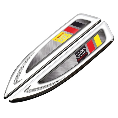 Audi Quattro Fender Emblem Badge Silver Brushed Metal Germany Banner