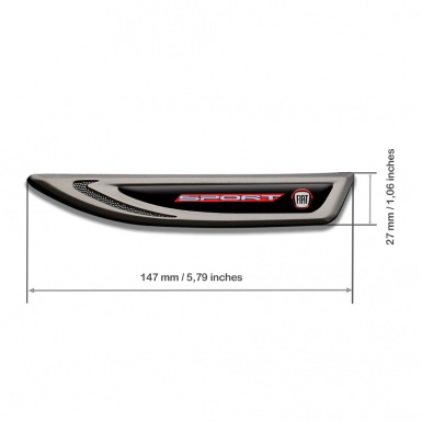 Fiat Fender Emblem Self Adhesive Graphite Black Base Red Sport Logo