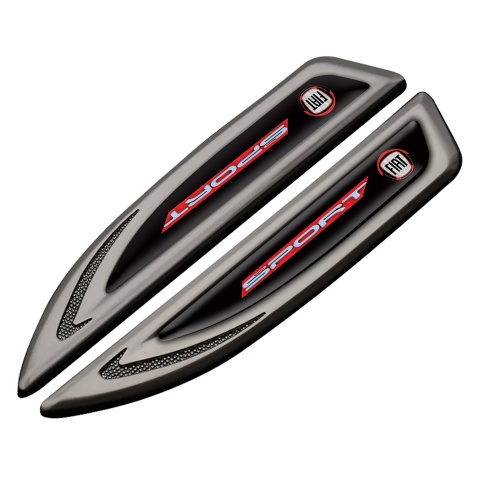 Fiat Fender Emblem Self Adhesive Graphite Black Base Red Sport Logo