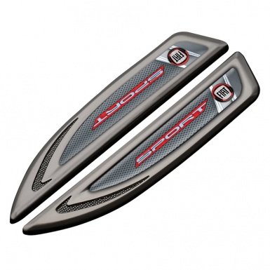 Fiat Fender Emblem Badge Graphite Fishnet Pattern Red Sport Logo Edition