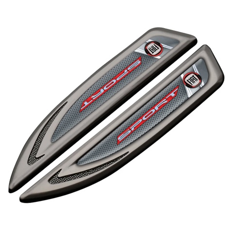 Fiat Fender Emblem Badge Graphite Fishnet Pattern Red Sport Logo Edition