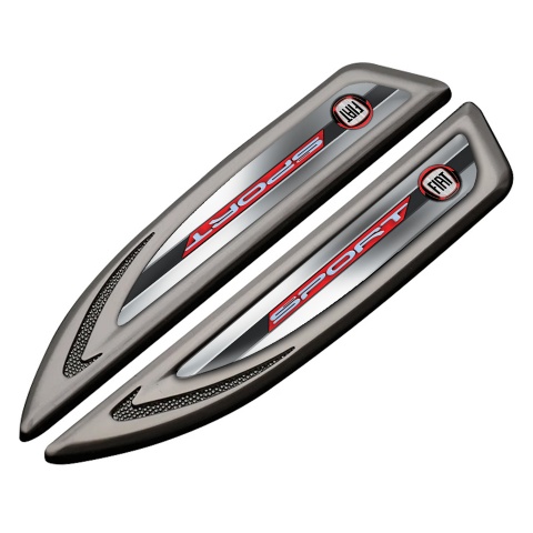 Fiat Emblem Fender Badge Graphite Grey Gradient Stripes Crimson Logo