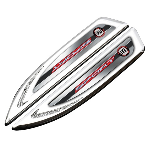 Fiat Emblem Fender Badge Silver Grey Gradient Stripes Crimson Logo