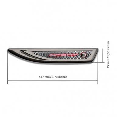 Fiat Fender Bodyside Badge Graphite Metallic Mesh Pattern Crimson Logo