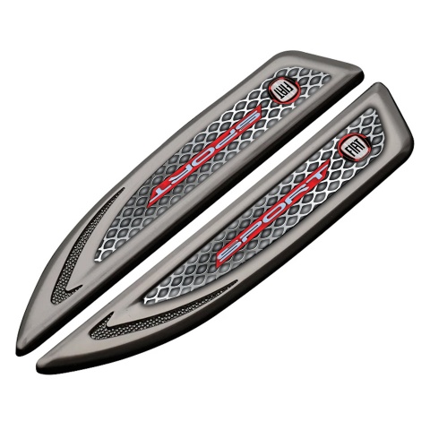 Fiat Fender Bodyside Badge Graphite Metallic Mesh Pattern Crimson Logo